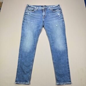 Silver Jeans Co Girlfriend Distressed Relaxed Tapered Medium Wash Womens 18/29